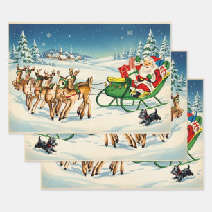 Retro Vintage Christmas Trio Style E2 Wrapping Paper Sheet