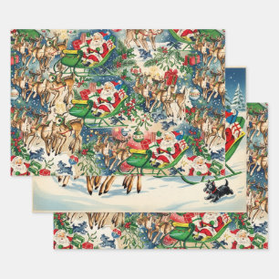 Retro Vintage Christmas Trio Style E3 Wrapping Paper Sheet