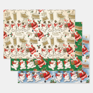 Retro Vintage Christmas Trio Style F2 Wrapping Paper Sheet