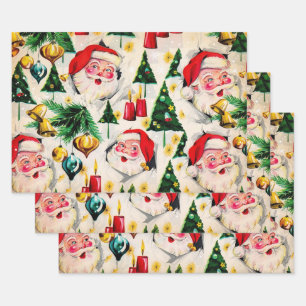 Retro Vintage Christmas Trio Style F2 Wrapping Paper Sheet