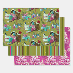 Retro Vintage Christmas Trio Style G2 Wrapping Paper Sheet
