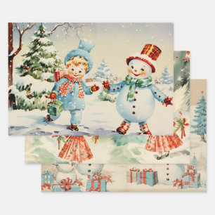 Retro Vintage Christmas Trio Style G Wrapping Paper Sheet
