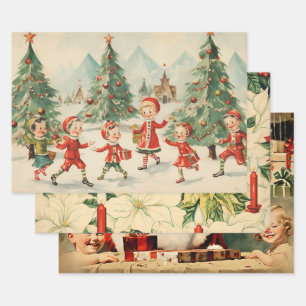Retro Vintage Christmas Trio Style H Wrapping Paper Sheet