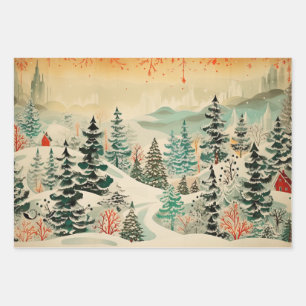 Retro Vintage Christmas Trio Style J Wrapping Paper Sheet