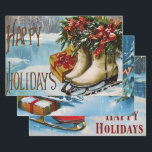 Retro Vintage Christmas Trio Style R  Wrapping Paper Sheet<br><div class="desc">The overall effect of this vintage and retro Christmas wrapping paper is one of nostalgia, warmth, and timelessness. As you wrap your gifts in it, you can't help but feel transported to a bygone era, where the holidays were celebrated with simple joy and classic elegance. It's the perfect choice for...</div>