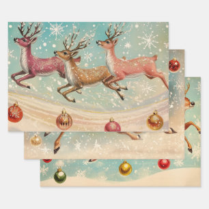 Retro Vintage Christmas Trio Style W Wrapping Pape Paper Sheet