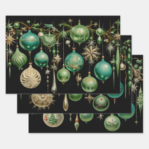 Retro Vintage Christmas Trio Style X Wrapping Pape Paper Sheet