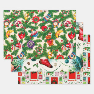 Retro Vintage Christmas Trio Style Z Wrapping Paper Sheet