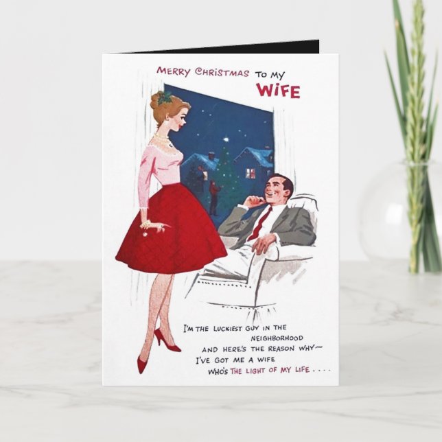 Retro vintage Christmas Wife add message card (Front)
