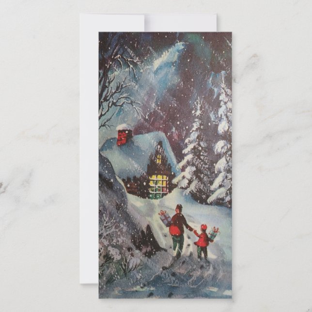 Retro Vintage Christmas Winter Cottage Scene Holiday Card (Front)