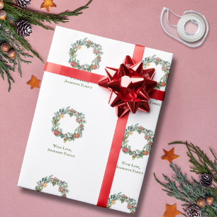 Retro Vintage Christmas Wreath & Ornaments Custom Wrapping Paper