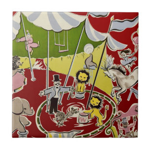 Retro Vintage Circus Theme Fabric Ceramic Tile