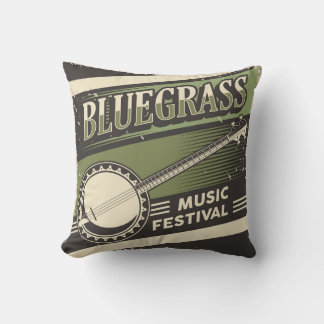 Retro Vintage Classic Blue Grass Music  Cushion