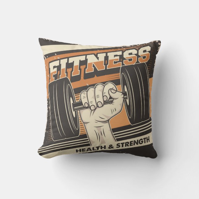 Retro Vintage Classic Classic Fitness Dumbells Cushion (Front)