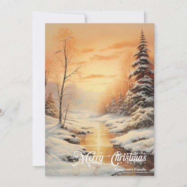 Retro vintage classic cosy winter mountain sunrise holiday card (Front)
