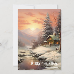 Retro vintage classic cosy winter night scene  holiday card