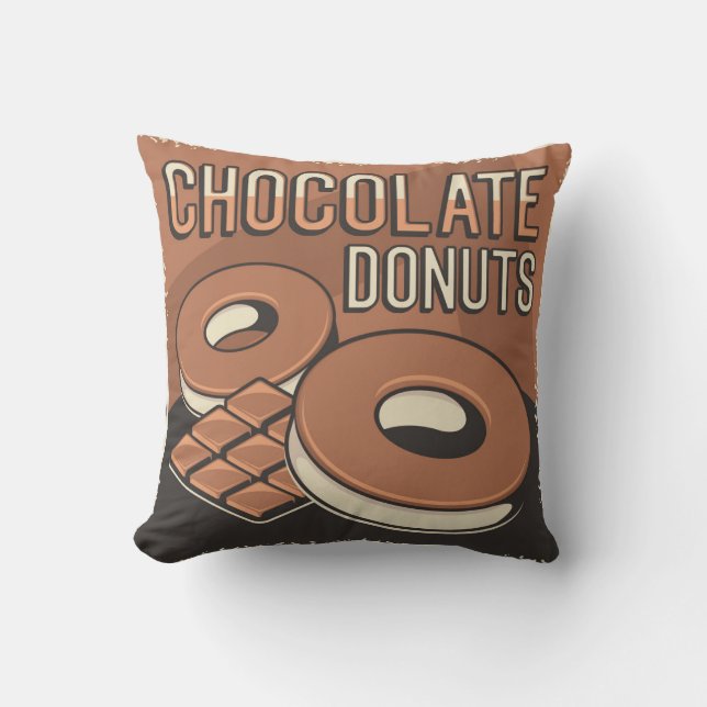 Retro Vintage Classic Grunge Chocolate doughnut Cushion (Front)