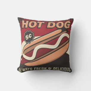 Retro Vintage Classic Grunge red hot dog Cushion