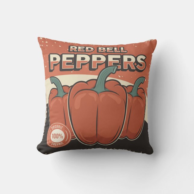 Retro Vintage Classic Grunge Vegetable red peppers Cushion (Front)