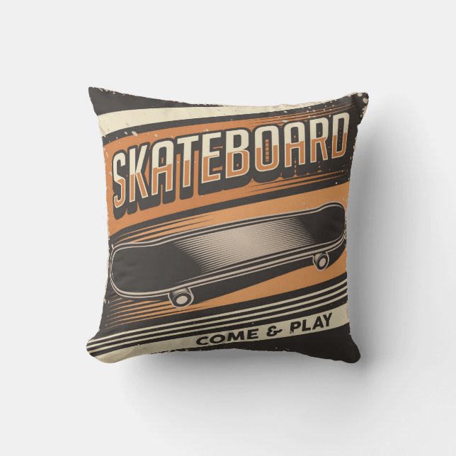 Retro Vintage Classic skateboard come play Cushion (Front)