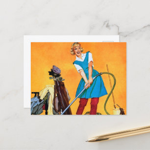retro vintage cleaning lady Postcard 