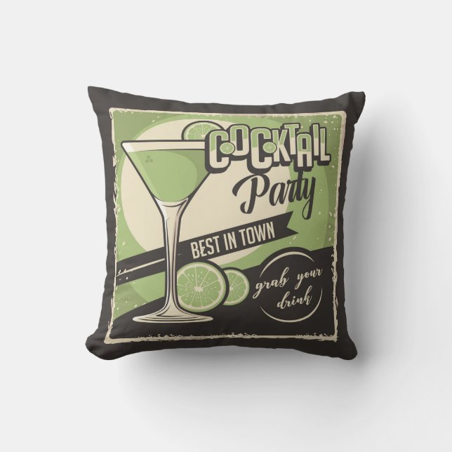 Retro Vintage Cocktail party Throw Pillow (Front)