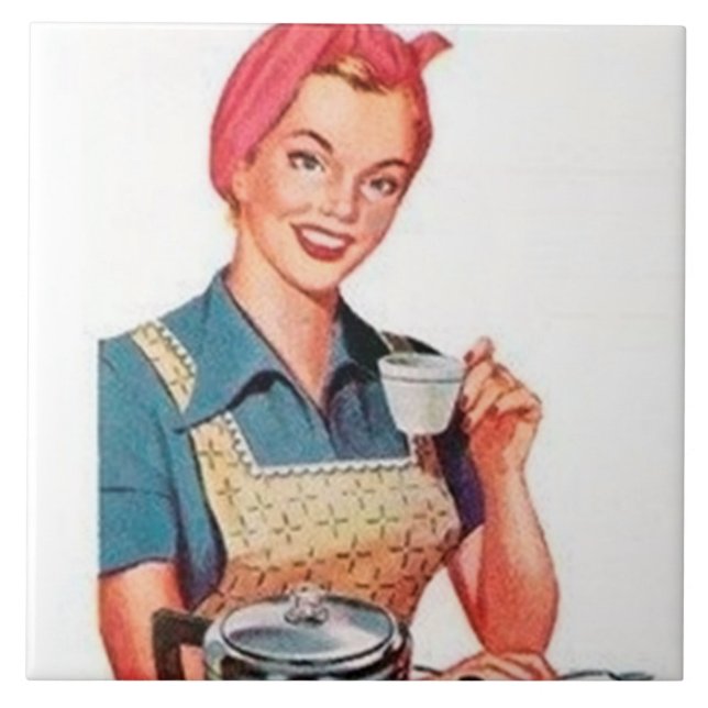 Retro vintage coffee lady kitchen tile (Front)