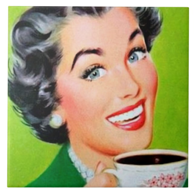 Retro vintage coffee lady kitchen tile (Front)