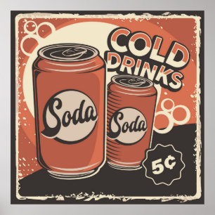 retro vintage cold drinks business poster