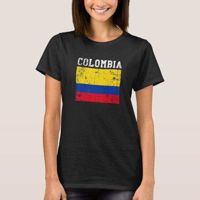 Retro Vintage Colombia Flag Columbian Roots T-Shirt (Front)