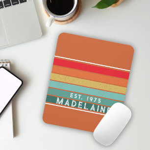 Retro Vintage Colourful Stripes Warm Orange Mouse Mat