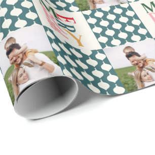Retro vintage colourful typography Christmas photo Wrapping Paper