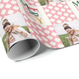 Retro vintage colourful typography Christmas photo Wrapping Paper