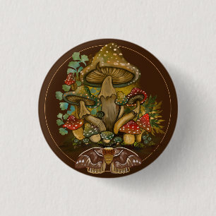 Retro Vintage colours Mushroom & Moth Art 3 Cm Round Badge
