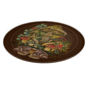 Retro Vintage colours Mushroom & Moth Art Cutting Board
