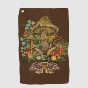 Retro Vintage colours Mushroom & Moth Art Golf Towel