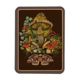 Retro Vintage colours Mushroom & Moth Art Magnet