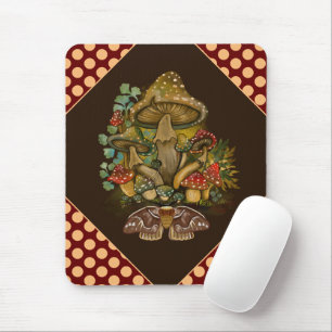 Retro Vintage colours Mushroom & Moth Art Mouse Mat