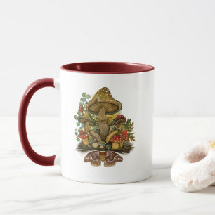 Retro Vintage colours Mushroom & Moth Art Mug