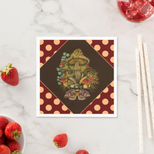 Retro Vintage colours Mushroom & Moth Art Napkin