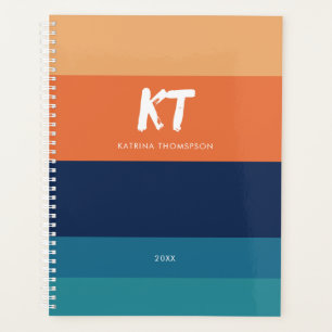 Retro Vintage Colours & Stripes Monogram Planner