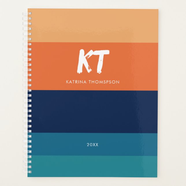 Retro Vintage Colours & Stripes Monogram Planner (Front)
