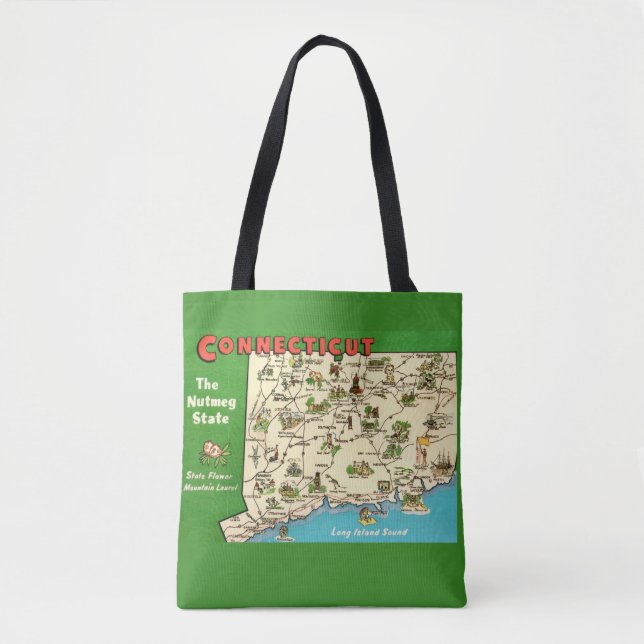 Retro, Vintage Connecticut Map Tote Bag (Front)