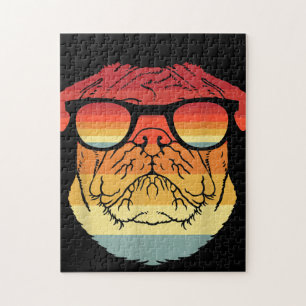 Retro Vintage Cool Pug Owner Gift Pet Dogs Jigsaw Puzzle