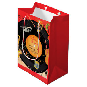Retro vintage cool record pattern Birthday party  Medium Gift Bag