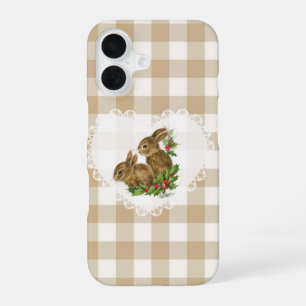 Retro Vintage Coquette Baby Animals Bunny Gingham iPhone 16 Case