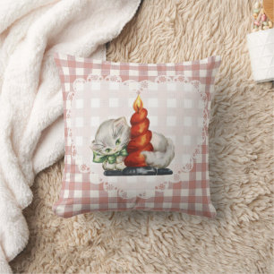 Retro Vintage Coquette Baby Animals Cat Gingham Cushion