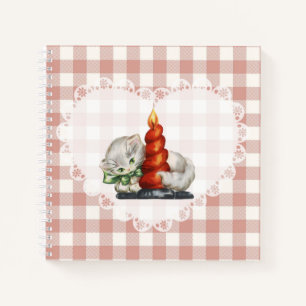 Retro Vintage Coquette Baby Animals Cat Gingham Notebook