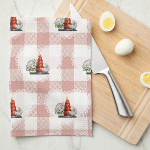 Retro Vintage Coquette Baby Animals Cat Gingham Tea Towel