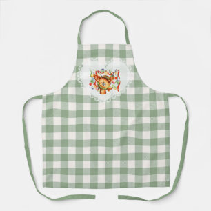 Retro Vintage Coquette Baby Animals Deer Gingham Apron
